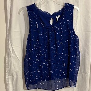 Elle Navy Sleeveless Blouse with Dot Pattern